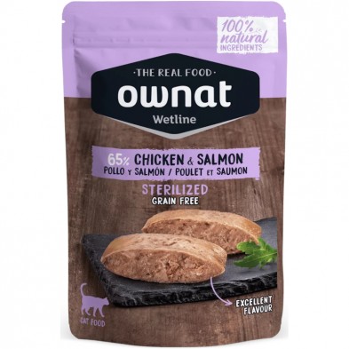 Comida Húmeda Ownat Wetline Grain Free Chicken & Salmon Gatos esterilizados